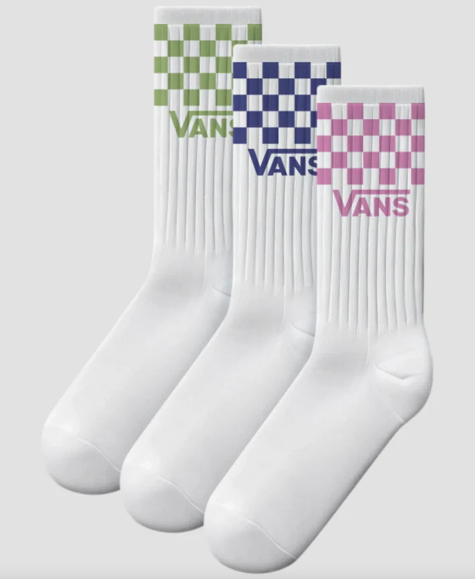 Vans - Classic Check Crew 3-Pack Socks | White Pink Fizz